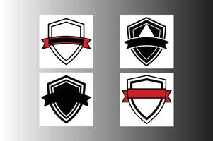 Four different shield designs with red and black ribbons vector