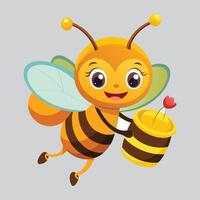 Cute cartoon bee with a bucket of honey vector