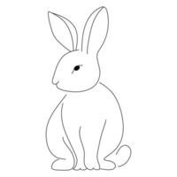 Curious Bunny Outline with Raised Ears - Cartoon Rabbit Black and White vector