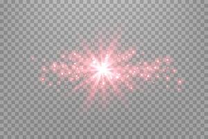 Red horizontal lensflare. Light flash with rays or spotlight and bokeh. Red glow flare light effect. vector