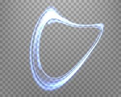 Curved blue glowing ring. Neon realistic energy flare circle. Abstract light effect vector
