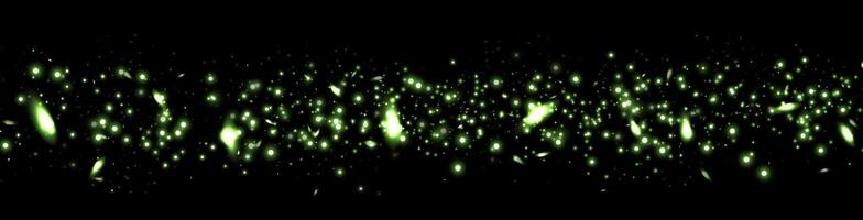 Green glittering dots, particles, stars magic sparks. Dust cloud flare light effect. Green luminous points with smoke. vector
