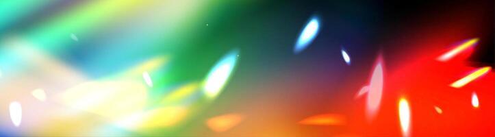 Refraction overlay. Damaged photo film texture effect, blurred rainbow Iridescent gradient on black background. vector