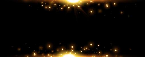 Gold glittering dots, sparkles, particles and stars on a black background. Abstract light effect. Gold luminous points. vector
