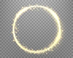 Gold magic glowing ring with glowing particles. Neon realistic energy flare halo ring. Abstract light effect vector