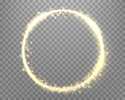 Gold magic glowing ring with glowing particles. Neon realistic energy flare halo ring. Abstract light effect