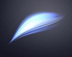 Glowing blue lines. Neon realistic energy speed. Abstract light effect on a dark background vector