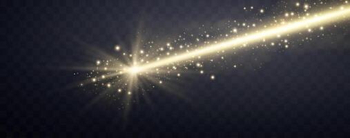 Gold horizontal laser beam. Neon line, presentation pointer. Gold glow flare light effect. vector