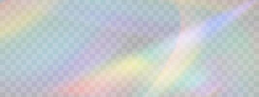 Blurred rainbow refraction overlay effect. Light lens prism effect. Holographic reflection, crystal flare leak shadow overlay. vector