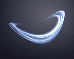 Glowing blue magic rings. Dynamic orbital flare halo ring. Neon realistic energy swoosh swirl. Abstract light effect on a dark background vector