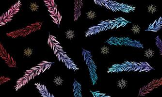 Seamless pattern with colorful feathers on black background. vector