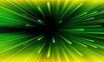 Green rays zoom in motion effect, dark background. vector