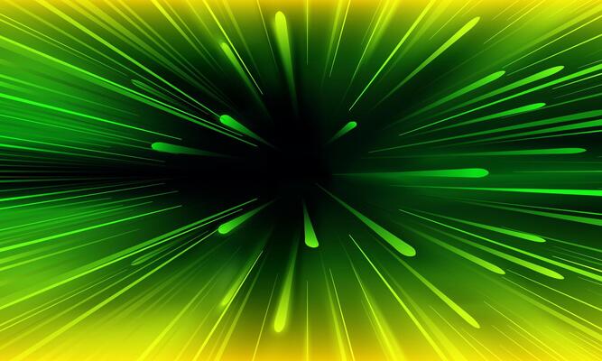 Green rays zoom in motion effect, dark background.