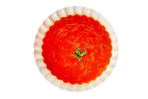 Tomato soup with vermicelli dish fresh gourmet food background on the table rustic food top view copy space photo