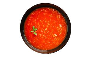 Tomato soup with vermicelli dish fresh gourmet food background on the table rustic food top view copy space photo