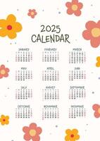 2025 calendar with cute colorful illustration. set of 12 months. Week starts on Sunday. flat design template vector