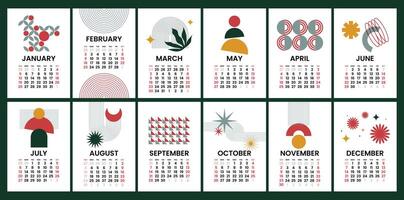 Flat design geometric shapes in Bauhaus style for a 2025 New Year calendar collection set vector