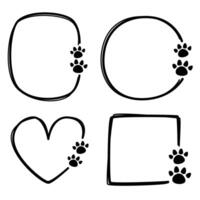 Set of Handdrawn Cat Footprint Line Frame Illustration vector
