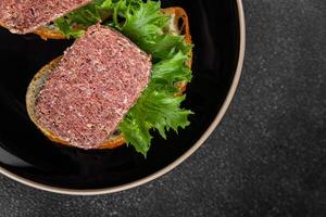 spam meat sandwich fresh meal food snack on the table copy space food background rustic top view photo