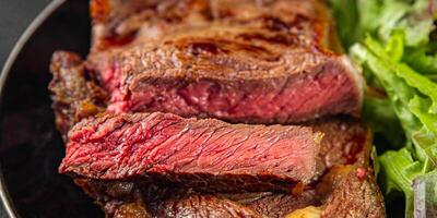 meat steak grilled barbecue juicy beef fresh delicious gourmet food background on the table rustick food top view copy space photo