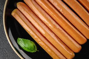 sausages food dish vegetable protein seitan meatless soy wheat fresh delicious gourmet food background on the table rustic food top view copy space vegetarian and vegan food photo