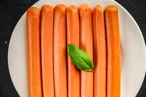 sausages food dish vegetable protein seitan meatless soy wheat fresh delicious gourmet food background on the table rustic food top view copy space vegetarian and vegan food photo