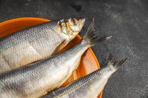 Herring fresh fish seafood pescetarianism tasty food dish fresh delicious gourmet food background on the table rustic food top view copy space top view keto and paleo diet vegetarian photo