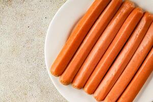 sausages meat pork, beef, chicken dish Fresh delicious gourmet food background on the table rustic food top view copy space photo