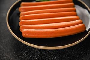 sausages meat pork, beef, chicken dish Fresh delicious gourmet food background on the table rustic food top view copy space photo