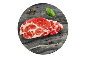 Pork steak raw gourmet pork escalope meat dish Fresh tasty food background on the table rustic food top view copy space photo