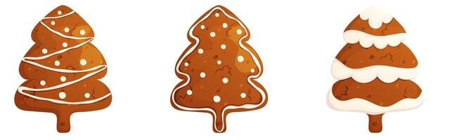 Gingerbread in the shape of a Christmas tree isolated. Happy holidays sweet cookies set. vector