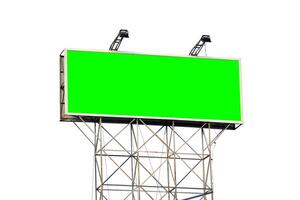 Large Blank Green Billboard on Metal Structure Isolated Against White Background for Advertising and Marketing Concepts photo