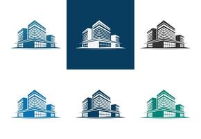 Four different buildings with different colors and shapes vector