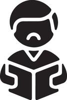 Black and white silhouette of a person reading a book icon vector