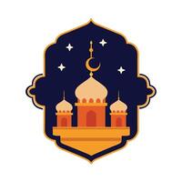 Minimalist flatstyle illustration of a mosque with domes and crescent moon vector