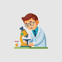 A cartoon of a man looking at a microscope vector