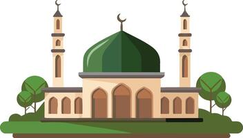 Flat Illustration of a Mosque with Green Dome and Minarets vector