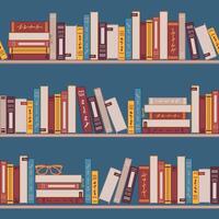 A seamless pattern featuring cartoon-style bookshelves, perfect for reading enthusiasts. Ideal for use as wallpaper, fabric printing, packaging, or as a charming background for various creative vector