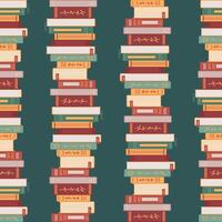 A seamless pattern featuring piles of books, ideal for book enthusiasts. Perfect for wallpaper, fabric printing, packaging, or creating a lovely background for various projects. vector