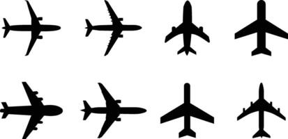 Airplane silhouette icon set, Black airplane logo silhouette vector