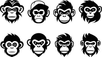 Monkey head icon set. Cute monkey face icon illustration on white background vector