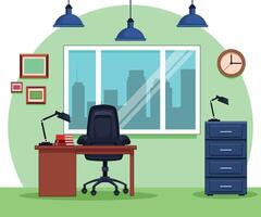 Flat Modern Workplace with File Cabinet illustration vector