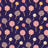 Seamless pattern with lollipops and candies. Holiday texture, pagking design vector