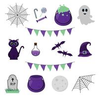 A collection of Halloween elements on a white background. vector