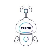 icon, logo of a cute robot with an error on the screen. A chatbot. The robot is a virtual assistant. vector