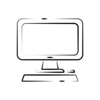 computer icon with keyboard and computer mouse editable on a white background. vector