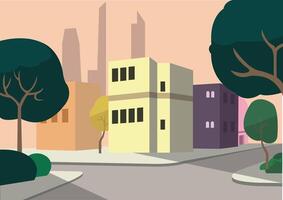 illustration of a simple building in a rural area on the outskirts of the city with trees vector