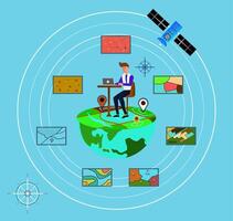 flat illustration of Geographic Information System Mapping with technology and blue background vector