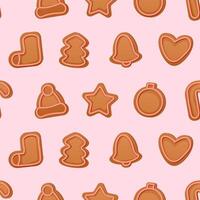 Pink festive seamless pattern of gingerbread cookies with icing vector