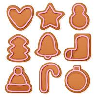 Set of Christmas gingerbread cookies with icing in different shapes vector